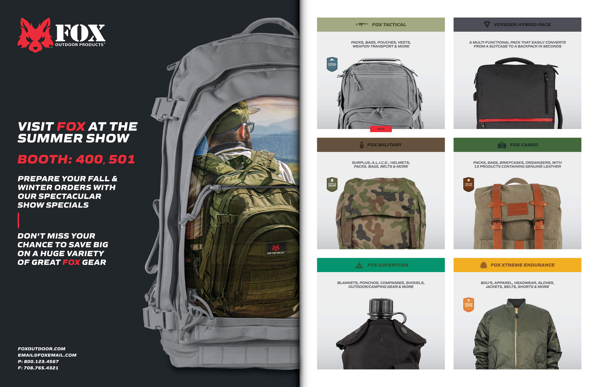 Two Page spread print design for a magazine, advertising an upcoming tradeshow.