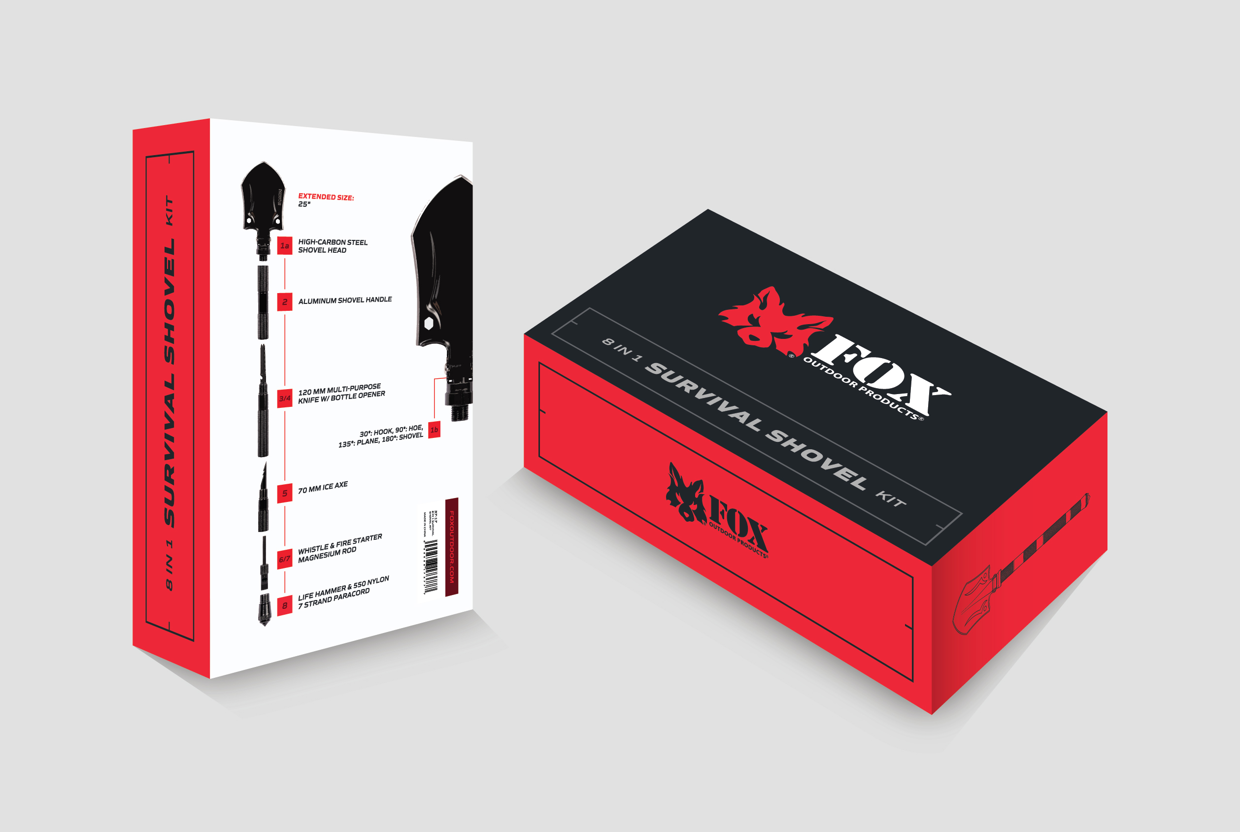 Shovel box 3d render of the back and front to show the box as it will be displayed.