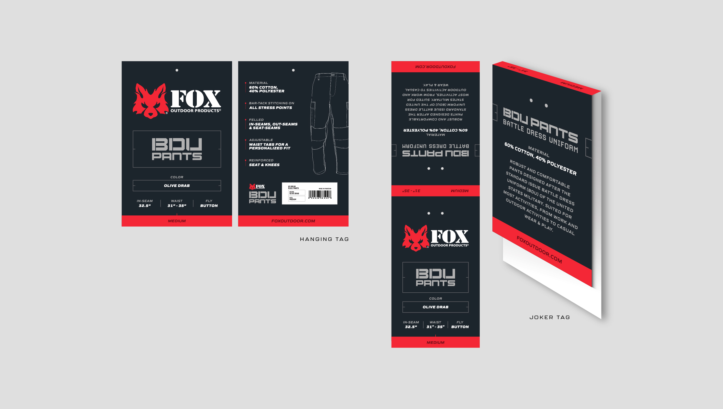 Pant Joker tag design with a 3d render to show folding lines.