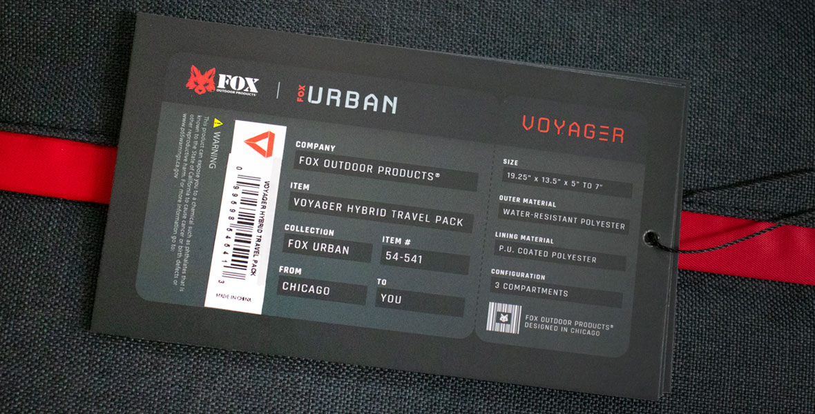 Voyager hanging tag back designed to look like an airplane or metro ticket.